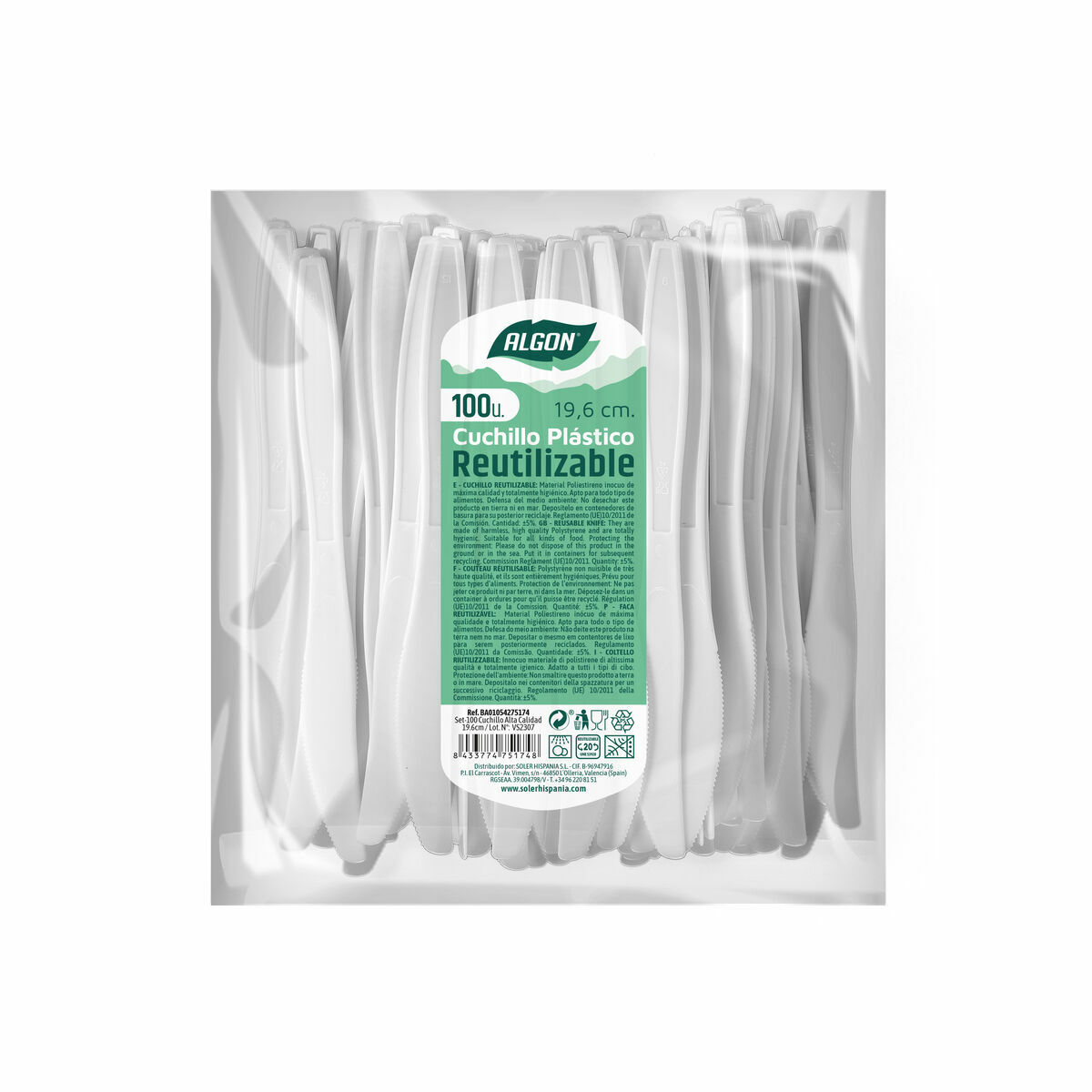 Set di Coltelli Algon Riutilizzabile Bianco 10 Unità 19,6 cm